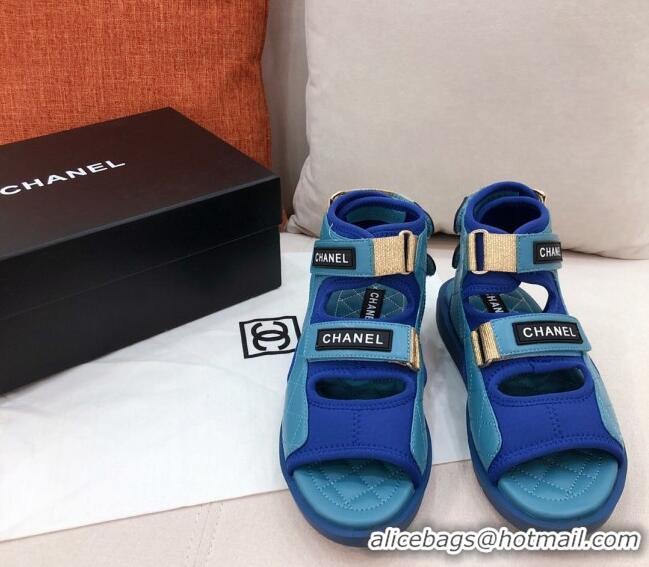 Perfect Chanel Goatskin High-top Strap Flat Sandals G37231 Blue 2021