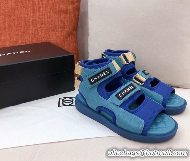 Perfect Chanel Goatskin High-top Strap Flat Sandals G37231 Blue 2021