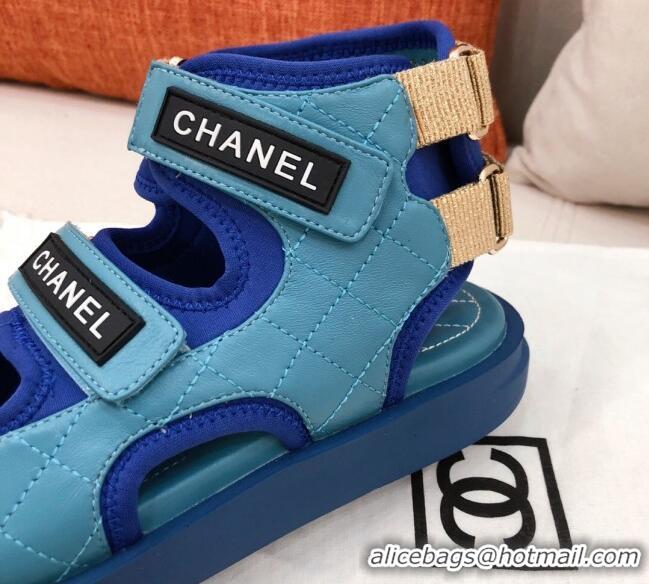 Perfect Chanel Goatskin High-top Strap Flat Sandals G37231 Blue 2021