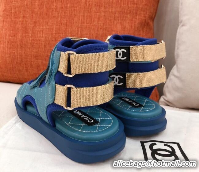 Perfect Chanel Goatskin High-top Strap Flat Sandals G37231 Blue 2021