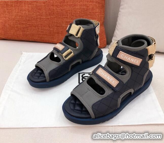 Low Cost Chanel Goatskin High-top Strap Flat Sandals G37231 Black 2021