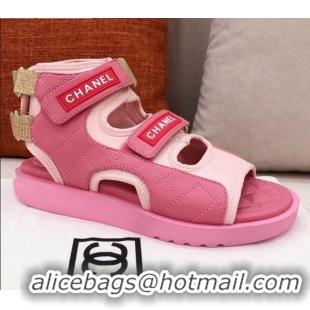 Super Quality Chanel Goatskin High-top Strap Flat Sandals G37231 Pink 2021