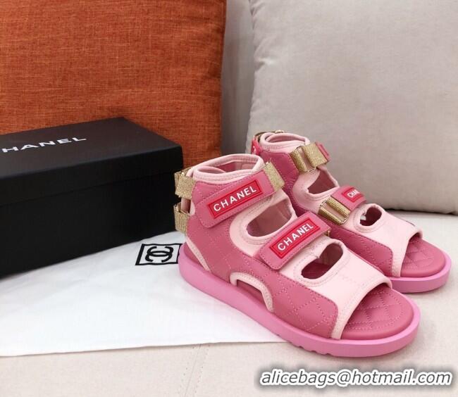 Super Quality Chanel Goatskin High-top Strap Flat Sandals G37231 Pink 2021