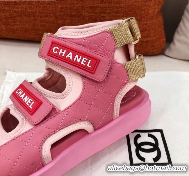 Super Quality Chanel Goatskin High-top Strap Flat Sandals G37231 Pink 2021