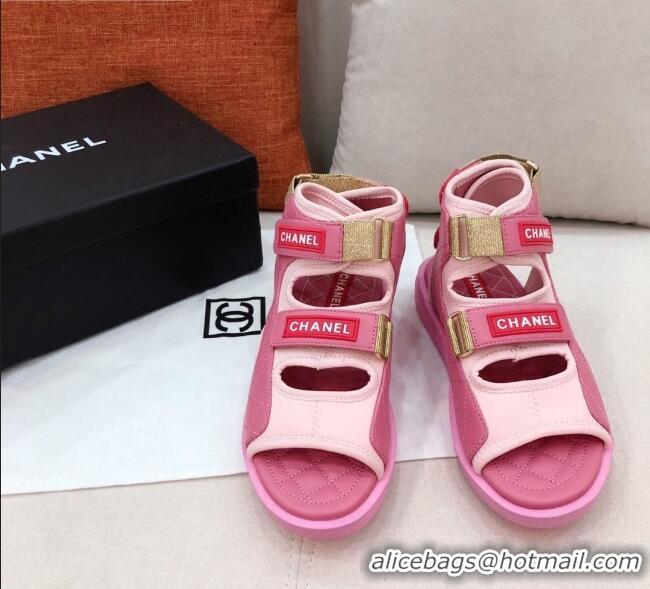 Super Quality Chanel Goatskin High-top Strap Flat Sandals G37231 Pink 2021