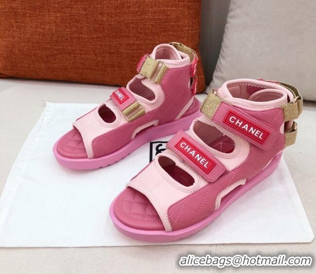 Super Quality Chanel Goatskin High-top Strap Flat Sandals G37231 Pink 2021