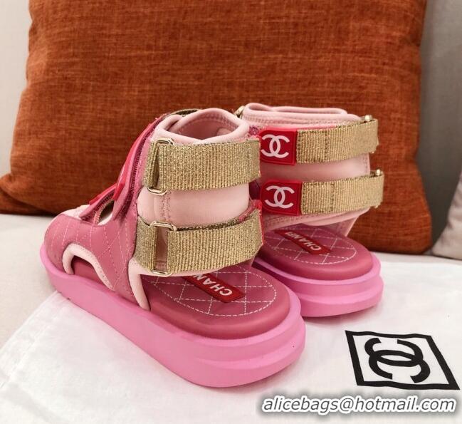 Super Quality Chanel Goatskin High-top Strap Flat Sandals G37231 Pink 2021