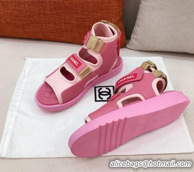 Super Quality Chanel Goatskin High-top Strap Flat Sandals G37231 Pink 2021