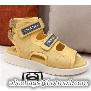 Top Quality Chanel Goatskin High-top Strap Flat Sandals G37231 Yellow 2021