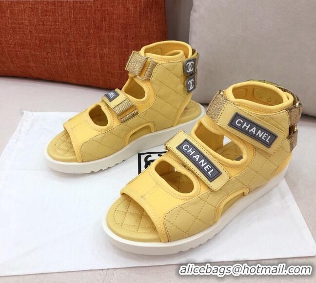 Top Quality Chanel Goatskin High-top Strap Flat Sandals G37231 Yellow 2021