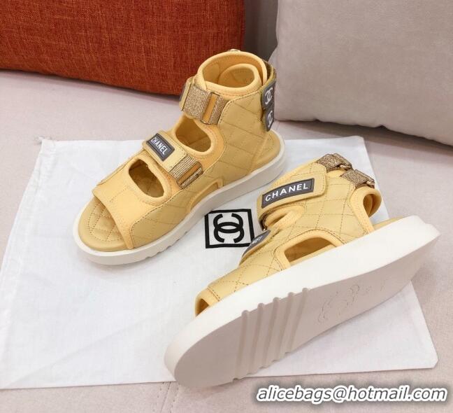 Top Quality Chanel Goatskin High-top Strap Flat Sandals G37231 Yellow 2021