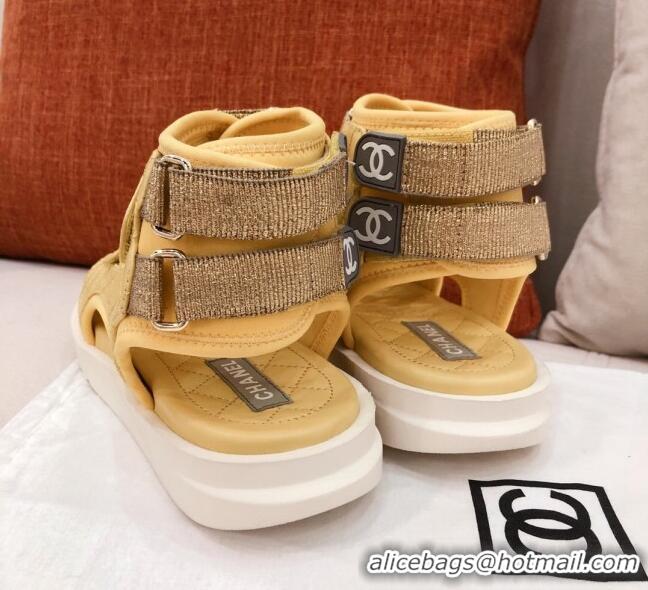 Top Quality Chanel Goatskin High-top Strap Flat Sandals G37231 Yellow 2021