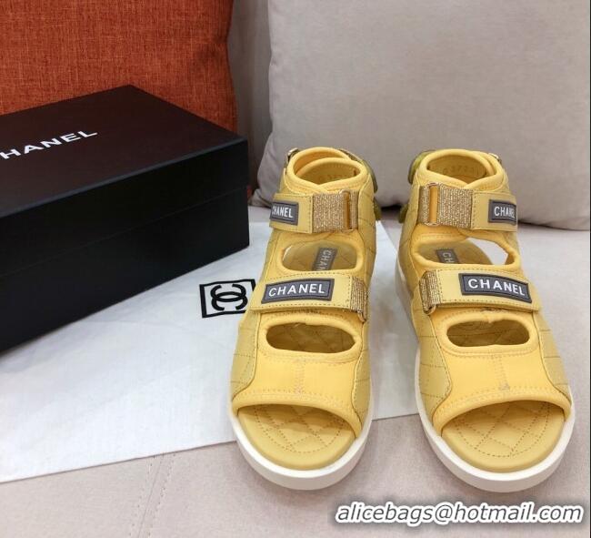 Top Quality Chanel Goatskin High-top Strap Flat Sandals G37231 Yellow 2021