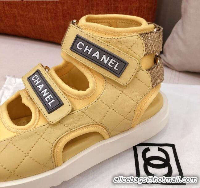 Top Quality Chanel Goatskin High-top Strap Flat Sandals G37231 Yellow 2021