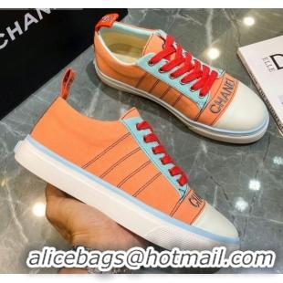 Most Popular Chanel Striped Canvas Sneakers CCS01 Orange 2021