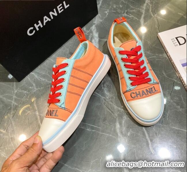 Most Popular Chanel Striped Canvas Sneakers CCS01 Orange 2021