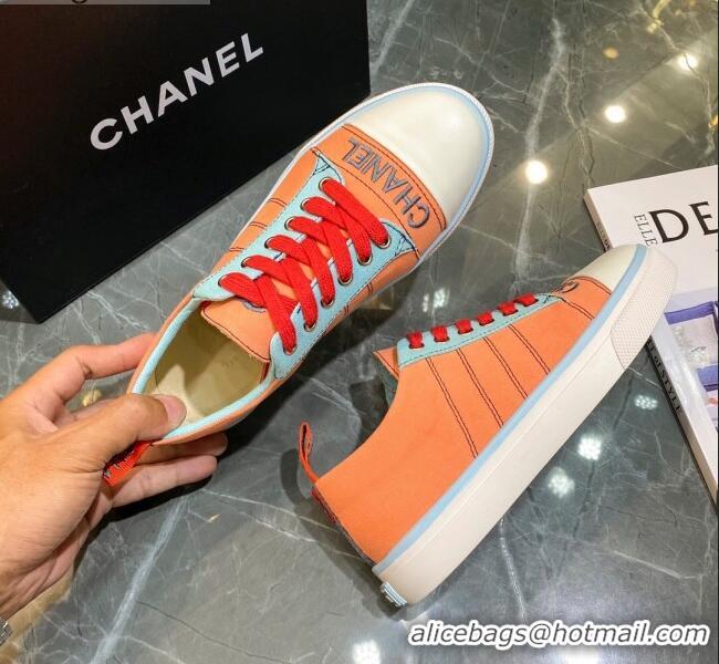 Most Popular Chanel Striped Canvas Sneakers CCS01 Orange 2021