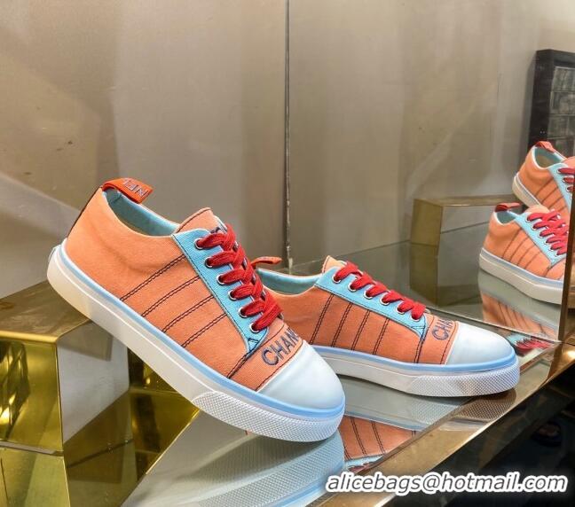 Most Popular Chanel Striped Canvas Sneakers CCS01 Orange 2021