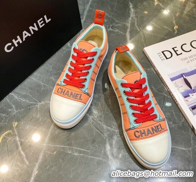 Most Popular Chanel Striped Canvas Sneakers CCS01 Orange 2021