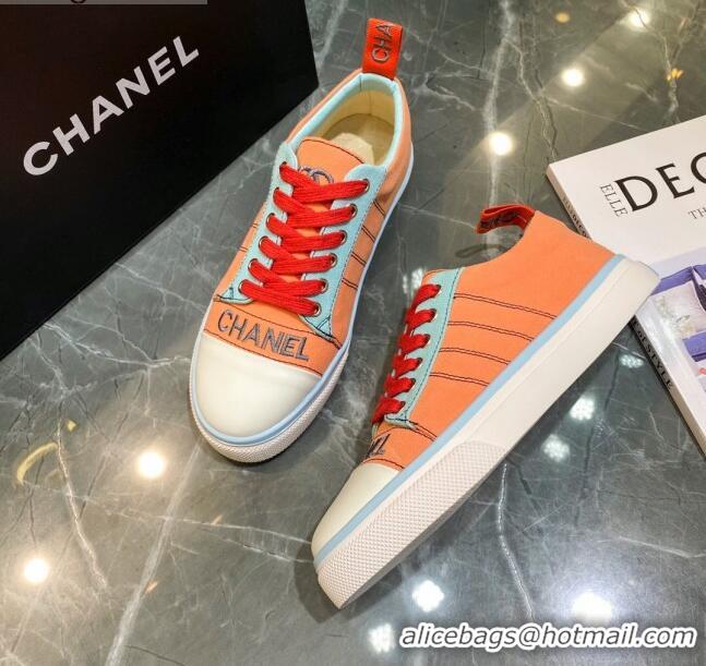 Most Popular Chanel Striped Canvas Sneakers CCS01 Orange 2021