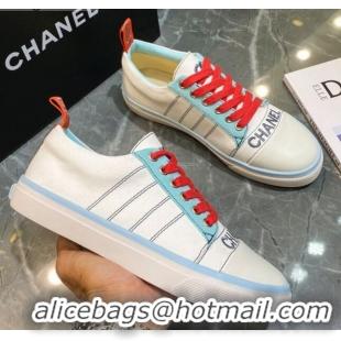 Best Luxury Chanel Striped Canvas Sneakers CCS01 White 2021