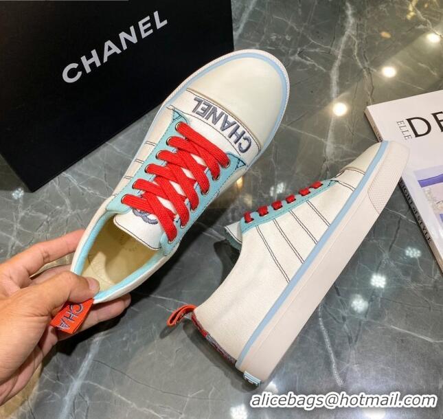 Best Luxury Chanel Striped Canvas Sneakers CCS01 White 2021