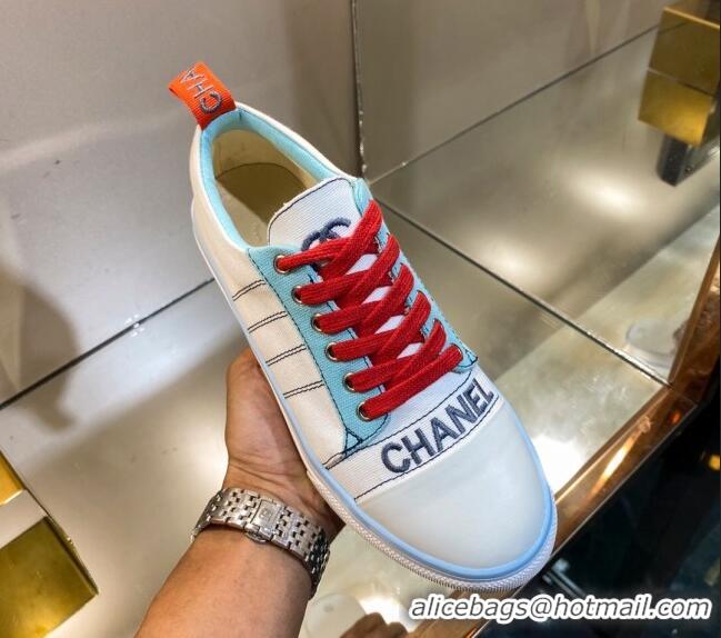 Best Luxury Chanel Striped Canvas Sneakers CCS01 White 2021