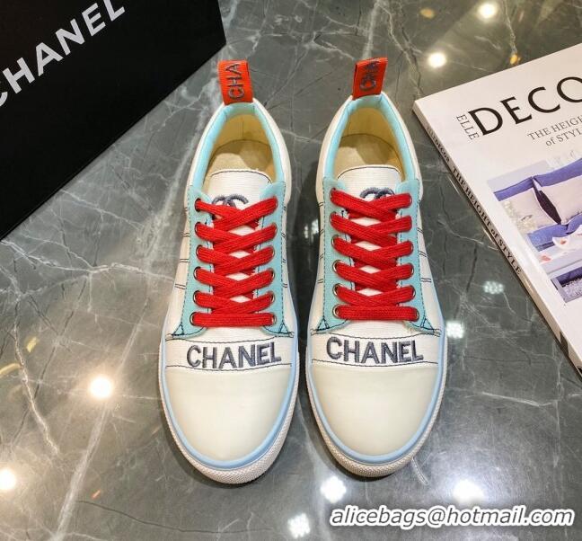 Best Luxury Chanel Striped Canvas Sneakers CCS01 White 2021