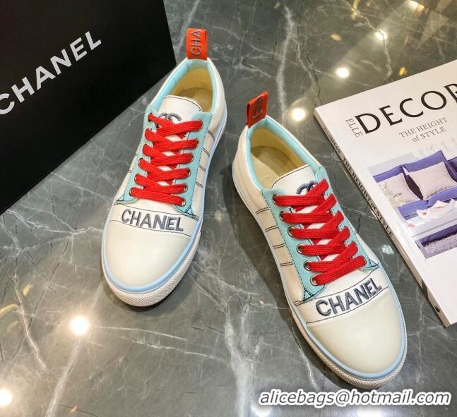 Best Luxury Chanel Striped Canvas Sneakers CCS01 White 2021