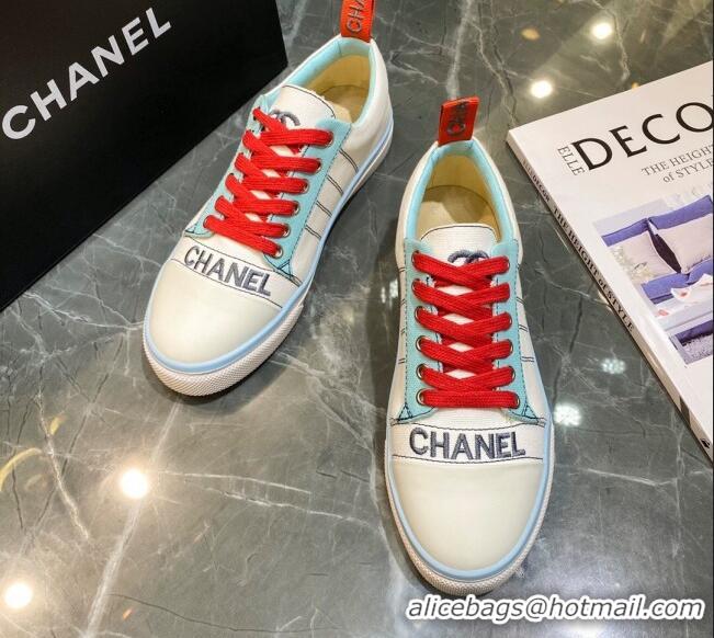 Best Luxury Chanel Striped Canvas Sneakers CCS01 White 2021