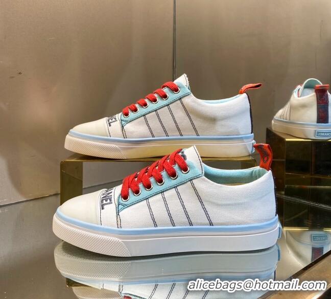 Best Luxury Chanel Striped Canvas Sneakers CCS01 White 2021