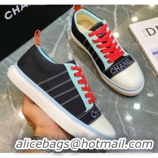 Top Quality Chanel Striped Canvas Sneakers CCS03 Black 2021