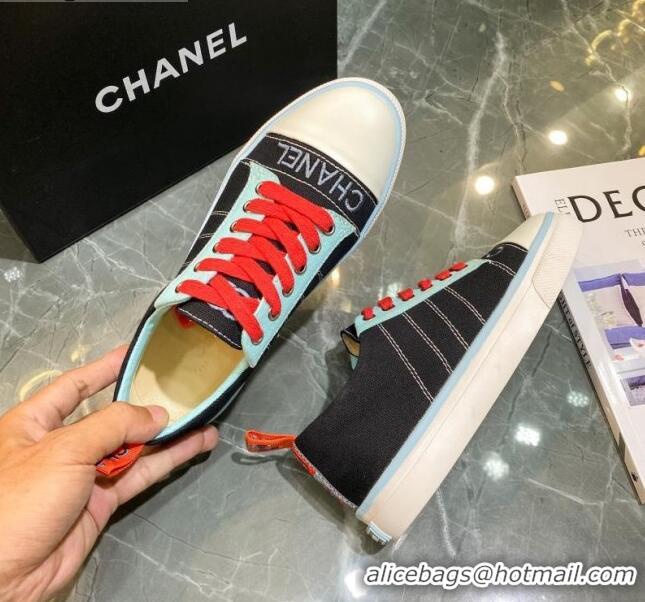 Top Quality Chanel Striped Canvas Sneakers CCS03 Black 2021