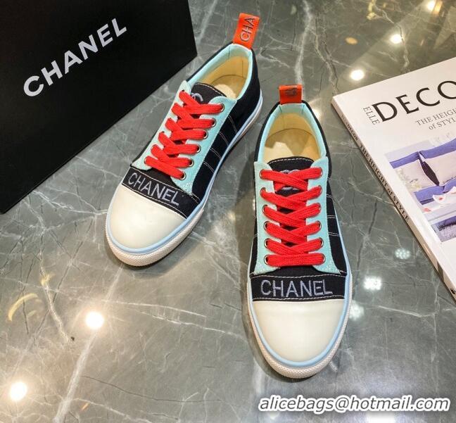 Top Quality Chanel Striped Canvas Sneakers CCS03 Black 2021