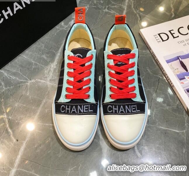 Top Quality Chanel Striped Canvas Sneakers CCS03 Black 2021