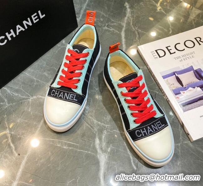 Top Quality Chanel Striped Canvas Sneakers CCS03 Black 2021