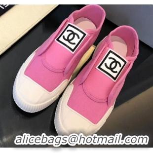 Good Quality Chanel CC Patch Canvas Sneakers CCS04 Pink 2021