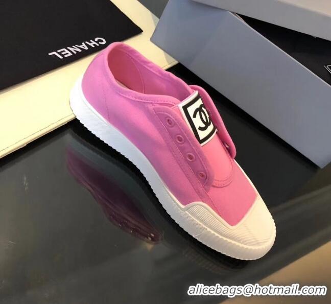 Good Quality Chanel CC Patch Canvas Sneakers CCS04 Pink 2021