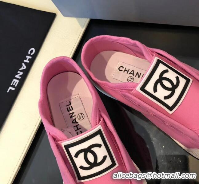 Good Quality Chanel CC Patch Canvas Sneakers CCS04 Pink 2021