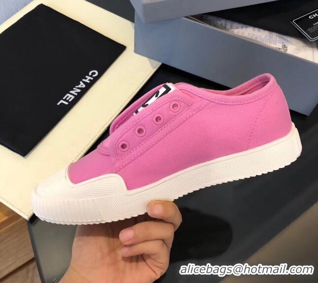 Good Quality Chanel CC Patch Canvas Sneakers CCS04 Pink 2021