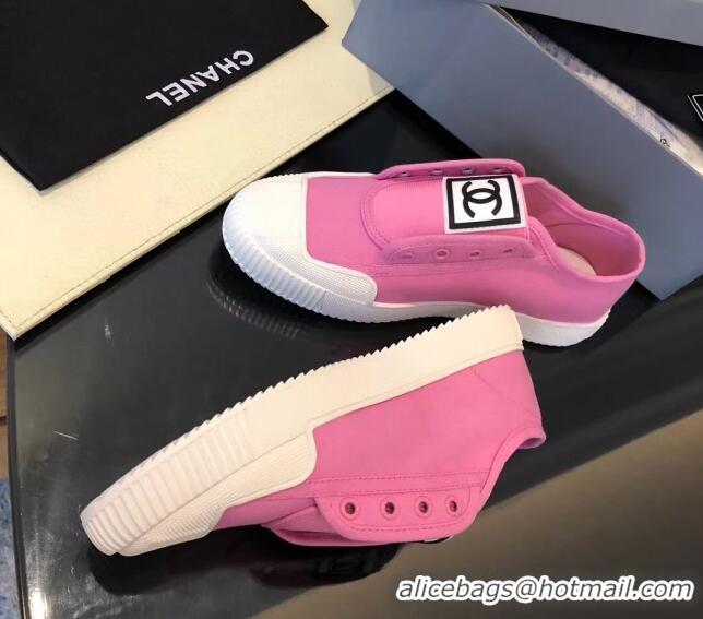 Good Quality Chanel CC Patch Canvas Sneakers CCS04 Pink 2021