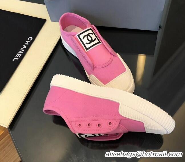 Good Quality Chanel CC Patch Canvas Sneakers CCS04 Pink 2021