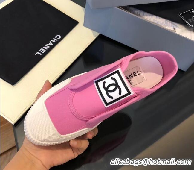 Good Quality Chanel CC Patch Canvas Sneakers CCS04 Pink 2021