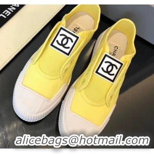 Unique Grade Chanel CC Patch Canvas Sneakers CCS04 Yellow 2021