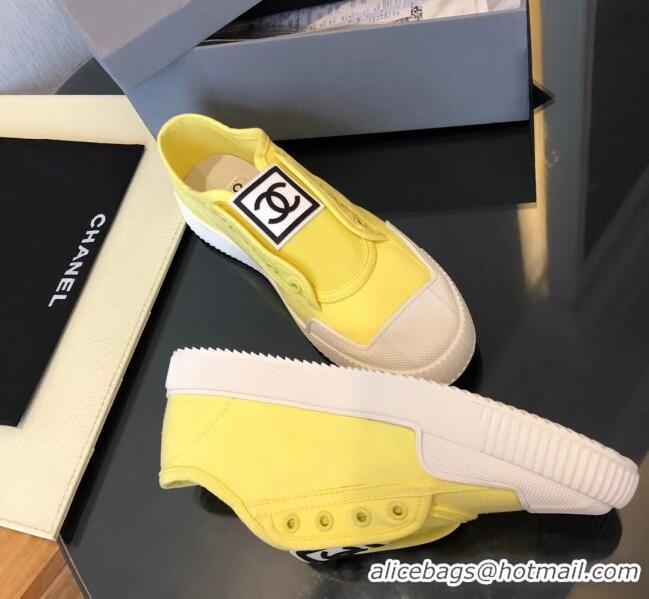 Unique Grade Chanel CC Patch Canvas Sneakers CCS04 Yellow 2021