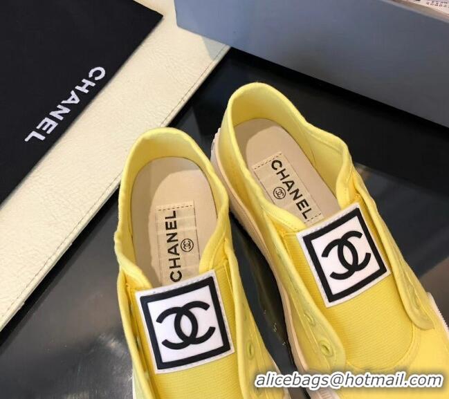 Unique Grade Chanel CC Patch Canvas Sneakers CCS04 Yellow 2021