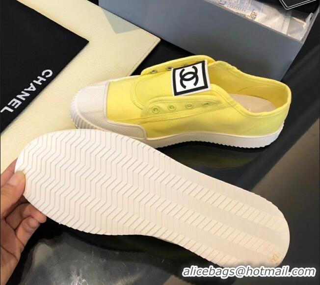 Unique Grade Chanel CC Patch Canvas Sneakers CCS04 Yellow 2021