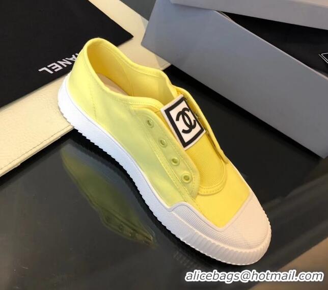 Unique Grade Chanel CC Patch Canvas Sneakers CCS04 Yellow 2021