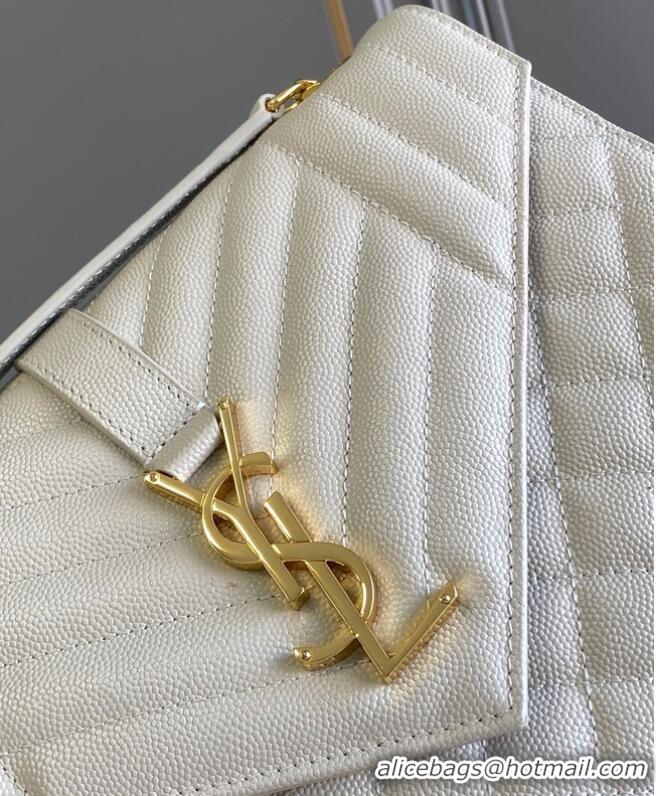 Trendy Design Yves Saint Laurent Calfskin Leather 487206 white&gold