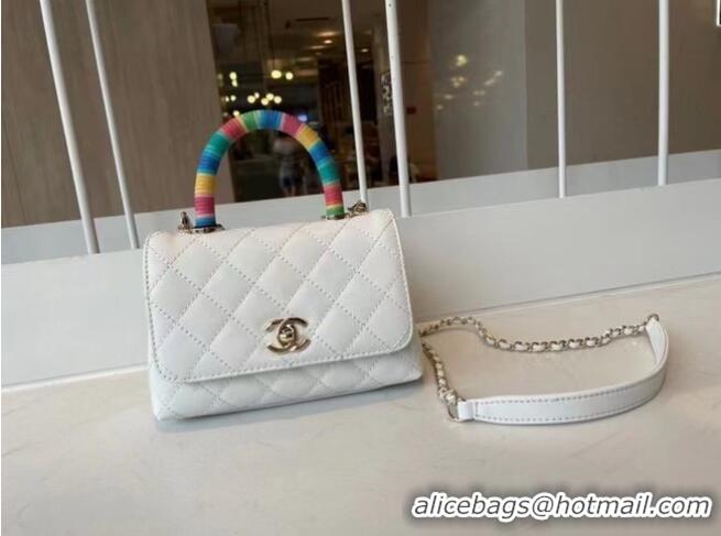 Affordable Price Chanel mini flap bag with top handle AS2215 White